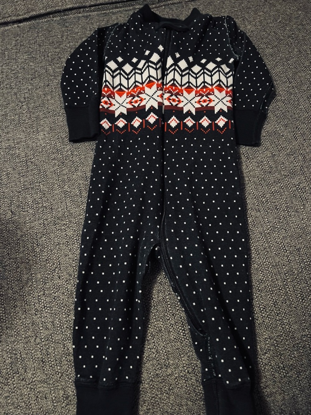 Hanna Andersson Fair isle One-Piece Footie Black White and Red 3-6 Months